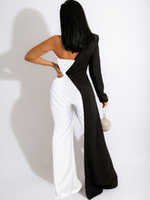 One-Shoulder-Patchwork-Jumpsuit mit weitem Bein